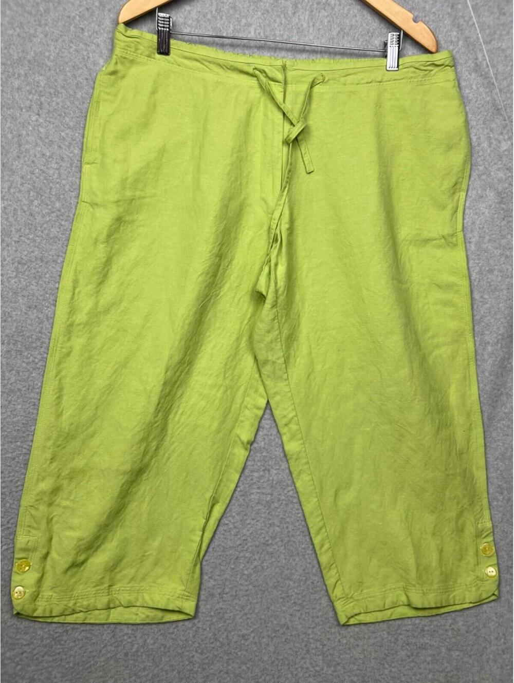 Avenue Crop Capri Linen Pants Womens 14/16 Beach Summer Minimalist Neutral Lime